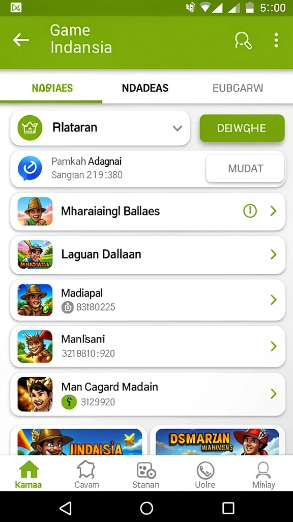 Menu permainan dengan berbagai opsi slot yang seru.