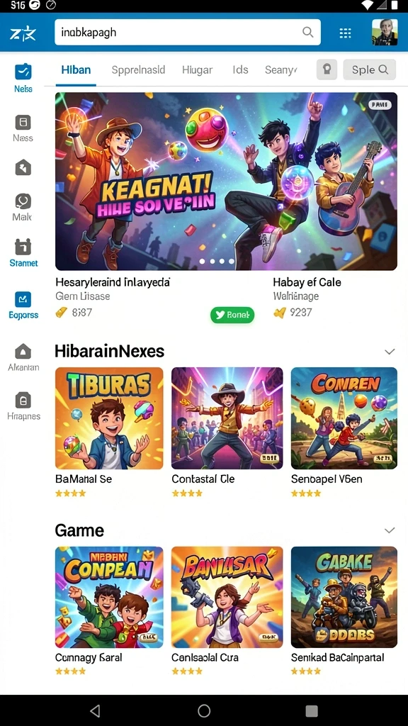 Screenshot aplikasi IDRGAME yang menampilkan berbagai kategori permainan.
